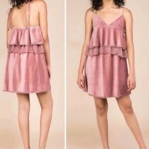 Pol Velvet Layered Mini Dress Dusty Rose With Swiss Dot Panel Spaghetti Strap L